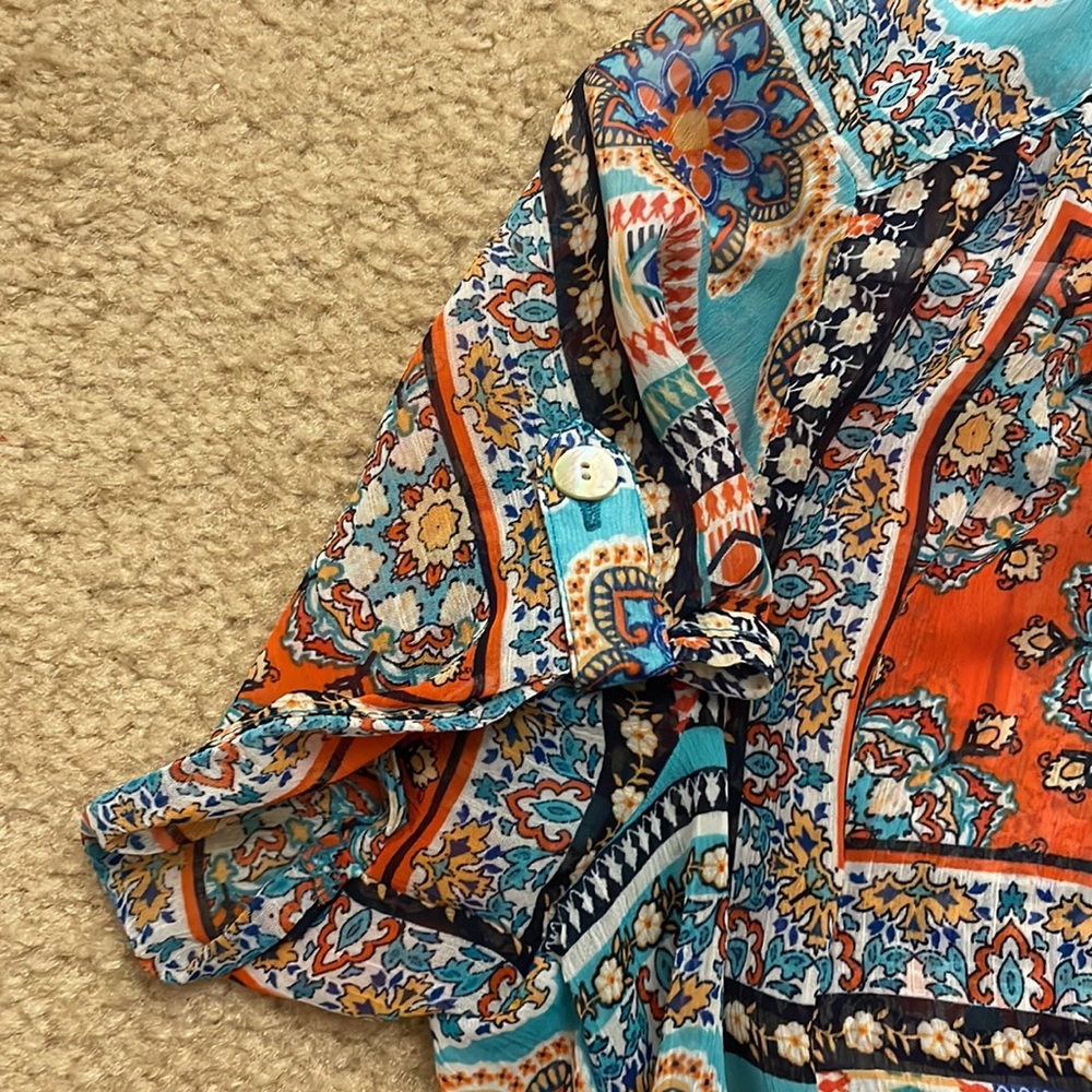 Sara Michelle Patchwork Boho Sheer Button Front Blouse. Women’s Size L - Picture 7 of 7